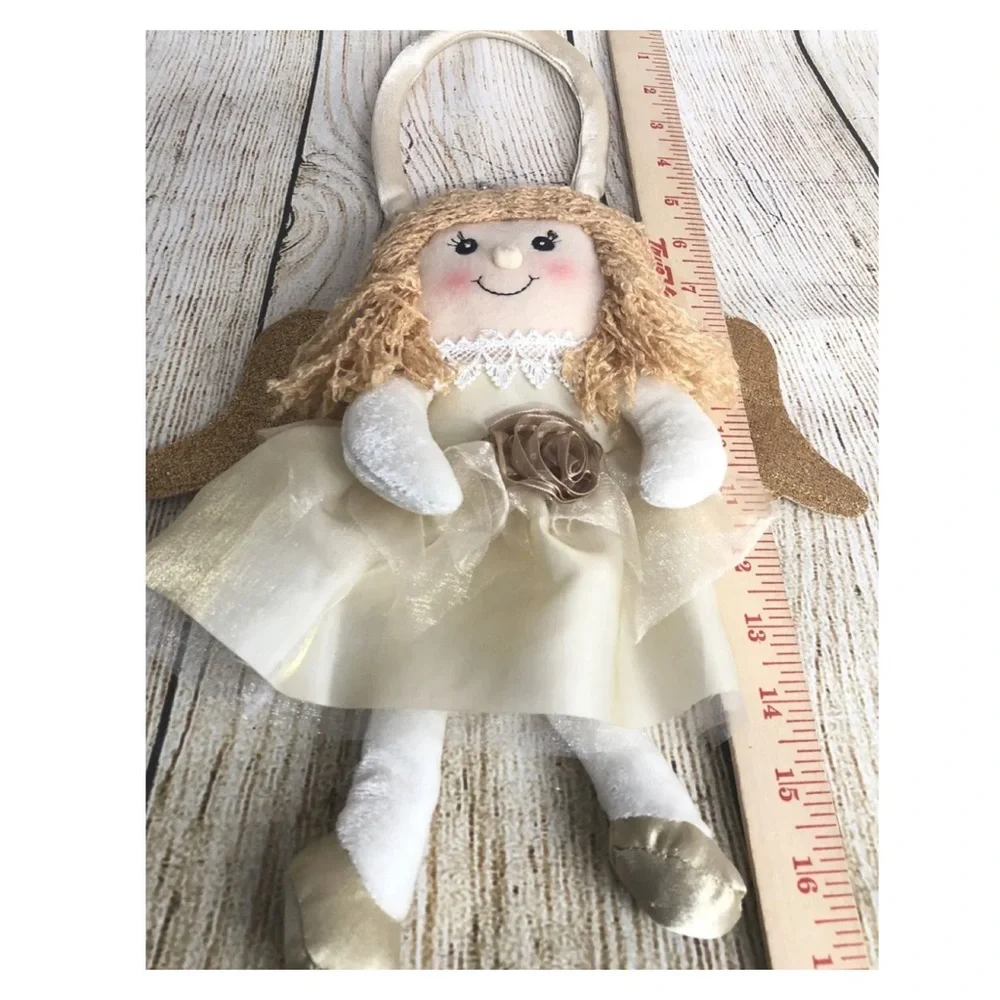 Angel Plush Doll with‎ Yarn Hair Purse Handbag for Girls Metallic Wings Cherubim